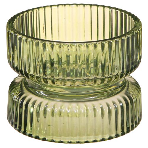 Floristik24 Fyrfadsstage glas dekorativ ribbet grøn Ø9cm H7cm 4 stk