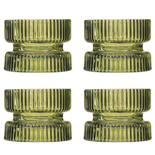 Artikel Fyrfadsstage glas dekorativ ribbet grøn Ø9cm H7cm 4 stk