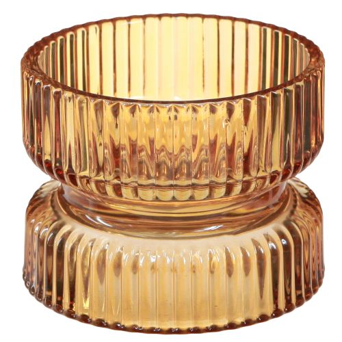 Artikel Fyrfadsstage glas ribbet dekorativ orange Ø9cm H7cm 4 stk