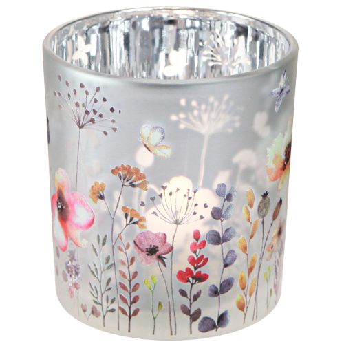 Floristik24 Fyrfadsstage glas valmue sommerfugl farvet 8cm 4 stk