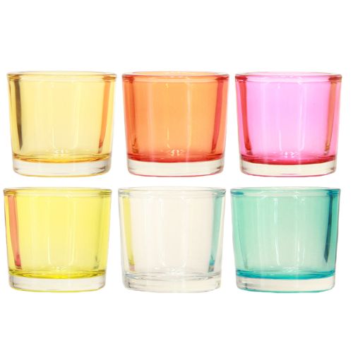 Artikel Fyrfadsstage glaslanterner farvet assorteret Ø6,5cm H6cm 6stk