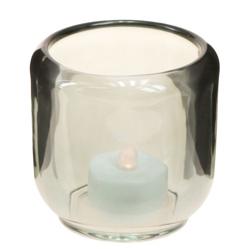 Fyrfadsstage glas i grå riller dekor 8cm 6 stk