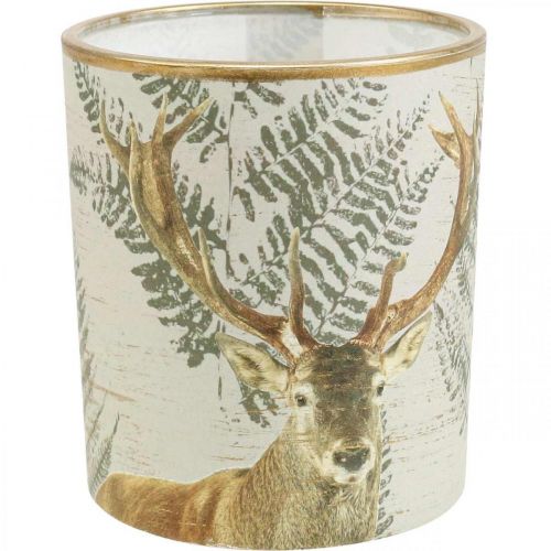 Lanterne glas fyrfadsstage lys glas hjorte 10cm Ø9cm