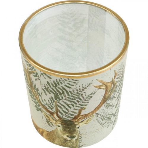 Floristik24 Lanterne glas fyrfadsstage lys glas hjorte 10cm Ø9cm