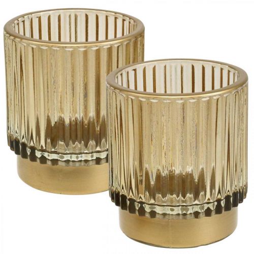 Floristik24 Lanterne glasrivet fyrfadsstage guld H8cm 2stk