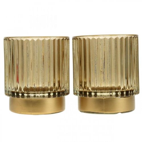 Floristik24 Lanterne glasrivet fyrfadsstage guld H8cm 2stk