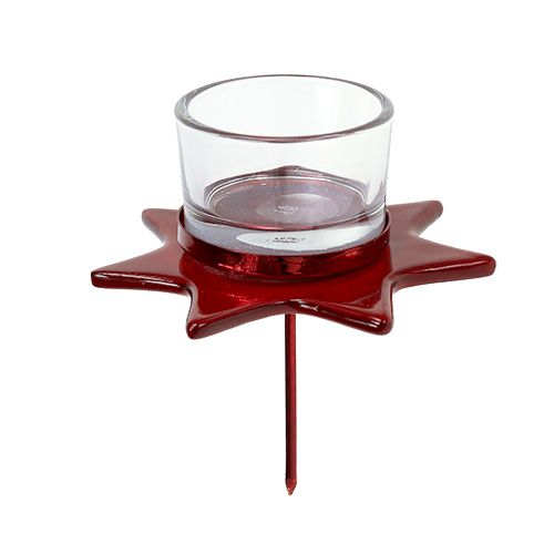 Floristik24 Tealight holder rød stjerneform med glas Ø10cm H10.5cm 2stk