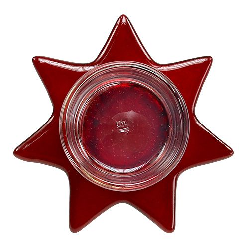 Floristik24 Tealight holder rød stjerneform med glas Ø10cm H10.5cm 2stk