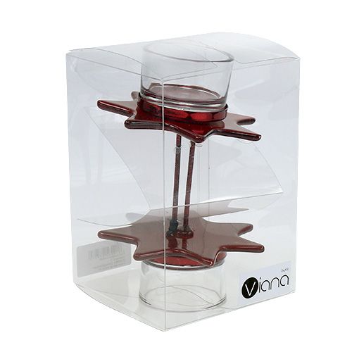 Floristik24 Tealight holder rød stjerneform med glas Ø10cm H10.5cm 2stk