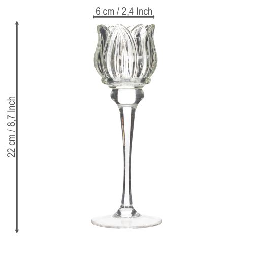 Artikel Glasblomstlysholder til elegant borddekoration, begivenheder og bryllupper, 22 cm