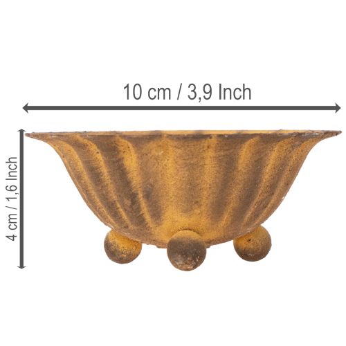 Vintage fyrfadsstage, lille skål, rustfarvet metal, Ø10 cm, H4,5 cm | Floristik24.dk