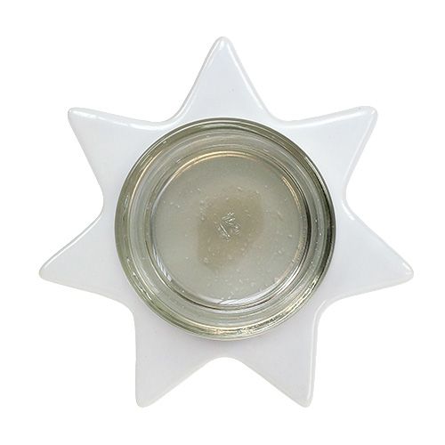 Artikel Fyrfadsstage hvid stjerneform med glas Ø10cm H10,5cm 2stk