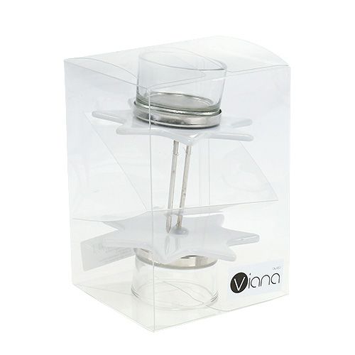 Floristik24 Fyrfadsstage hvid stjerneform med glas Ø10cm H10,5cm 2stk
