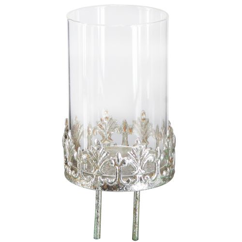 Floristik24 Fyrfadsstage med glas til tilslutning af vintage sølv Ø5,5cm H8cm 4stk