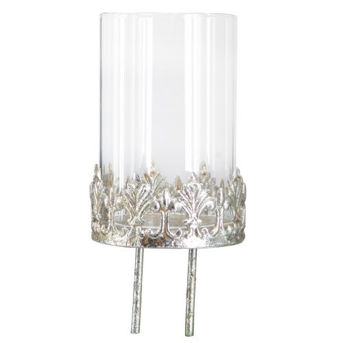 Floristik24 Fyrfadsstage med glas til tilslutning af vintage sølv Ø5,5cm H8cm 4stk