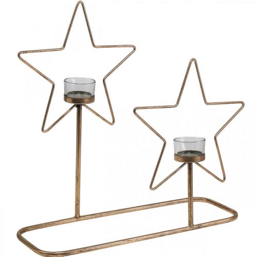 Artikel Fyrfadsstage Star Metal Golden Vintage 2 flammer L38cm