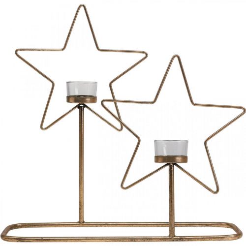 Artikel Fyrfadsstage Star Metal Golden Vintage 2 flammer L38cm