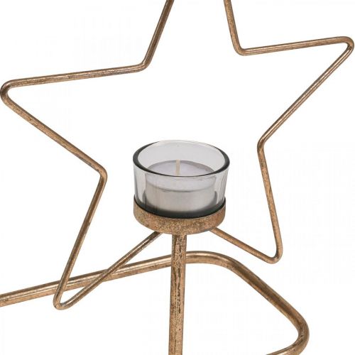 Floristik24 Fyrfadsstage Star Metal Golden Vintage 2 flammer L38cm