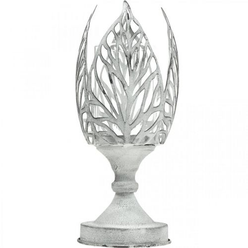 Artikel Lanterne metal hvid, fyrfadsstage blomst Ø13cm H30cm