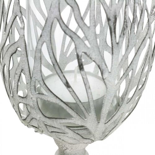 Artikel Lanterne metal hvid, fyrfadsstage blomst Ø13cm H30cm