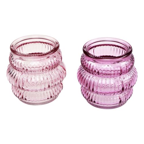 Floristik24 Fyrfadsstage glas dekoration lilla pink Ø7,5cm H7,5cm 2stk