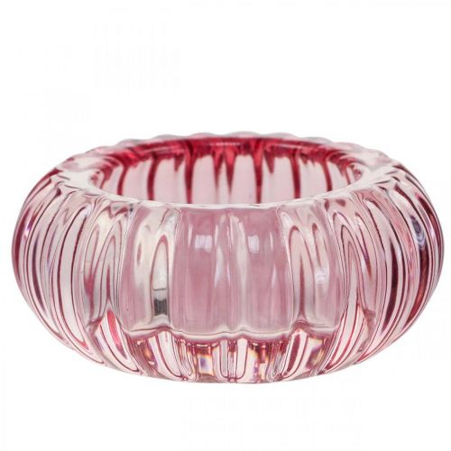 Floristik24 Fyrfadsstage Glas Lysestage Rund Pink Ø8cm H3,5cm