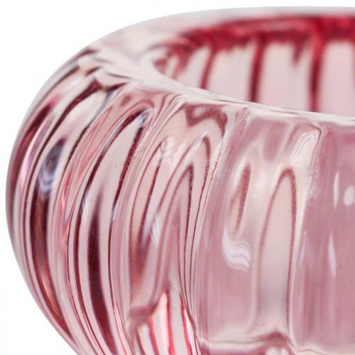 Floristik24 Fyrfadsstage Glas Lysestage Rund Pink Ø8cm H3,5cm