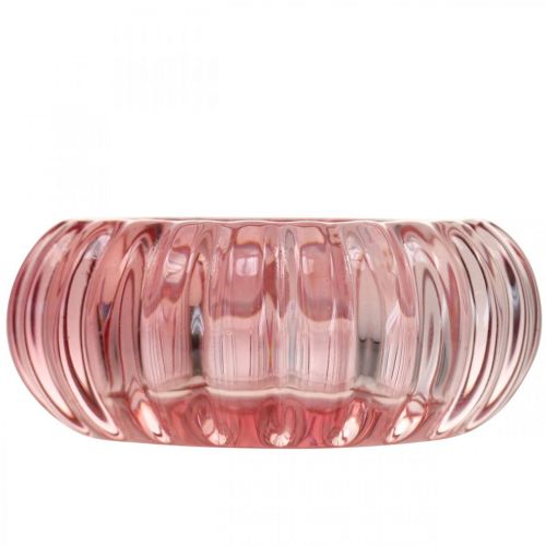 Floristik24 Fyrfadsstage Glas Lysestage Rund Pink Ø8cm H3,5cm