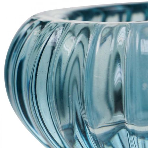 Floristik24 Fyrfadsstage Glas Lysestage Rund Blå Ø8cm H3,5cm