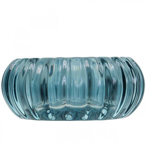 Floristik24 Fyrfadsstage Glas Lysestage Rund Blå Ø8cm H3,5cm
