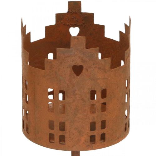 Floristik24 Fyrfadsstage hus metal rust lille hus til pind Ø6,5cm 4stk