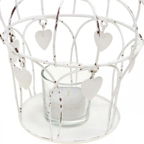 Floristik24 Fyrfadsstage krone med hjerter shabby chic hvid Ø14cm H22cm