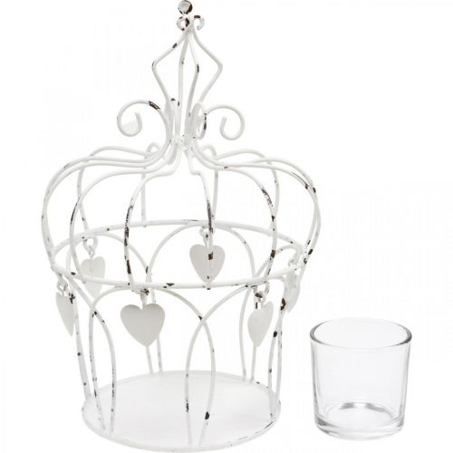 Floristik24 Fyrfadsstage krone med hjerter shabby chic hvid Ø14cm H22cm