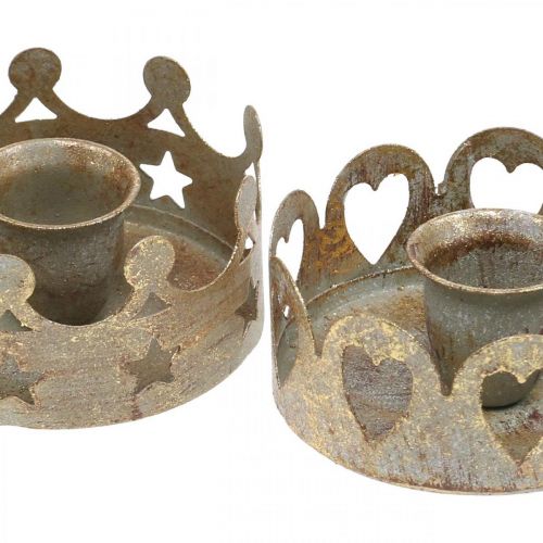 Floristik24 Lysestager metal til koniske stearinlys antik optik guld Ø7cm 4stk