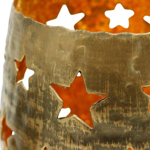 Floristik24 Adventsdekoration fyrfadslysholder med stjerner metal gylden Ø8,5cm H11cm