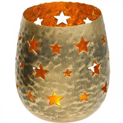 Fyrfadsholder Juledekoration stjerner antik optik metal gylden Ø9cm H13cm