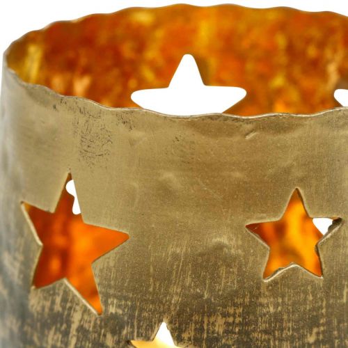 Floristik24 Fyrfadsstage med stjerner Julepynt metal gylden Ø8cm H7cm
