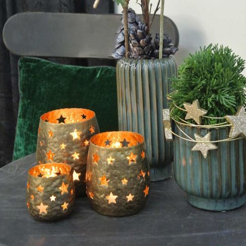 Floristik24 Adventsdekoration fyrfadslysholder med stjerner metal gylden Ø8,5cm H11cm