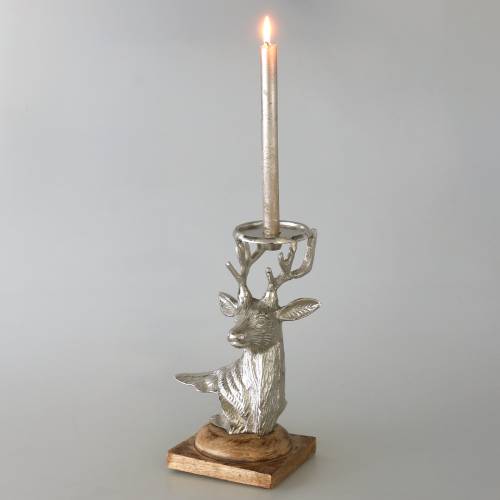 Floristik24 Lysestage hjorte mangotræ, metal sølv, natur 31cm