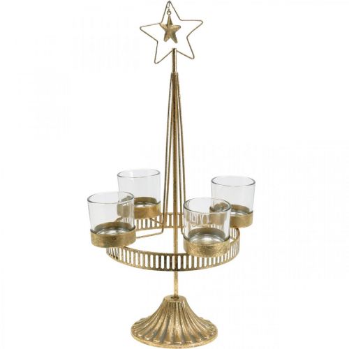 Floristik24 Fyrfadsstage fire glas Star Christmas Gold Ø20cm H38,5cm