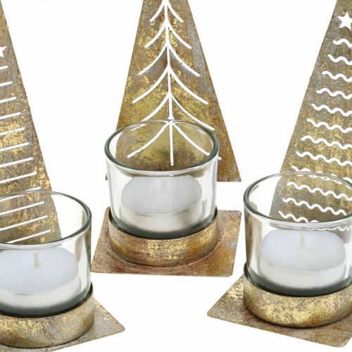 Floristik24 Fyrfadsholder juletræ metal, glas lanterne H15cm 3stk