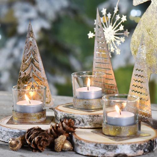 Floristik24 Fyrfadsholder juletræ metal, glas lanterne H15cm 3stk