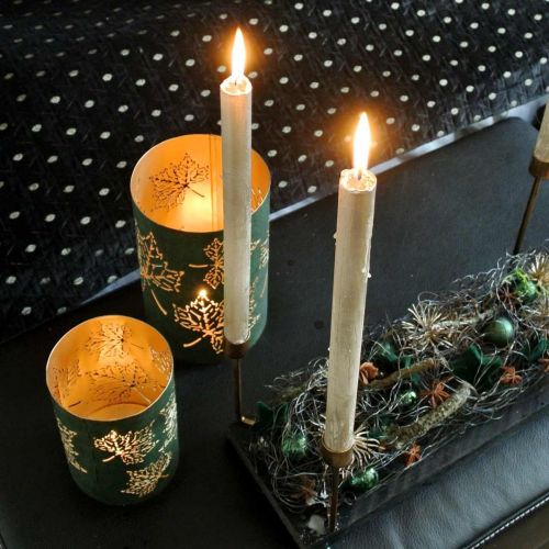 Floristik24 Lanterne metal blade grønne, gyldne H20 / 15 / 10cm sæt med 3