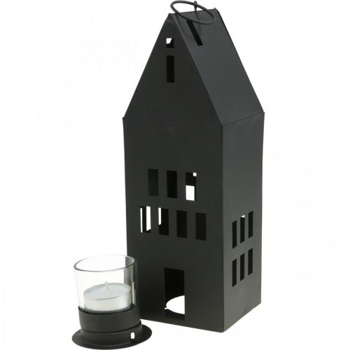 Floristik24 Fyrfadshus, lanternehus metal sort Ø4,4cm H26cm