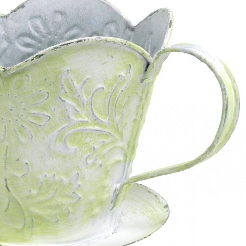 Artikel Plantekasse, dekorativ kaffefilterholder, metalkop til plantning, blomsterdekoration grøn, hvid shabby chic H11cm Ø11cm