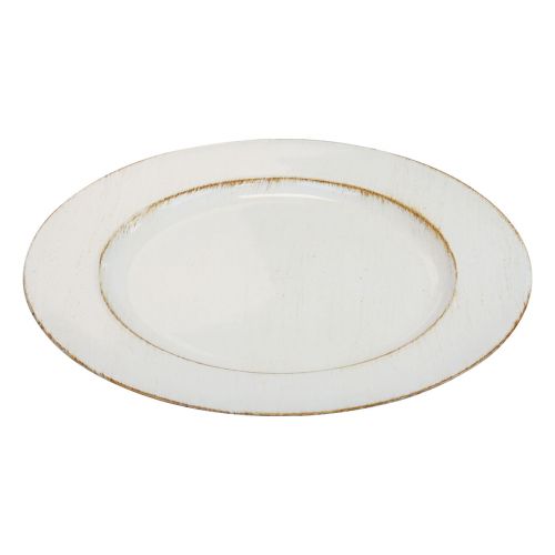 Dekorativ tallerken rund plast retro hvid brun glans Ø30cm