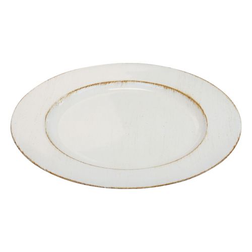 Floristik24 Dekorativ tallerken rund plast retro hvid brun glans Ø30cm