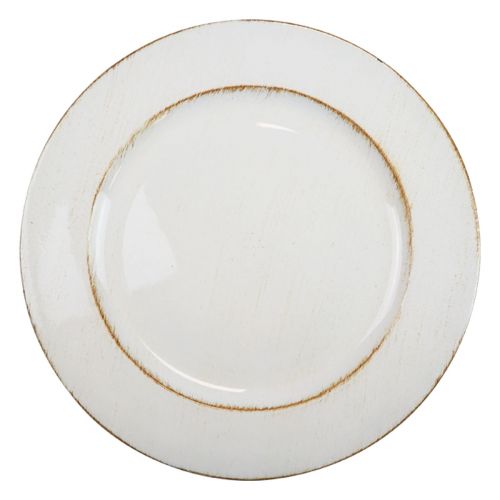 Dekorativ tallerken rund plast retro hvid brun glans Ø30cm