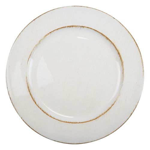 Floristik24 Dekorativ tallerken rund plast retro hvid brun glans Ø30cm