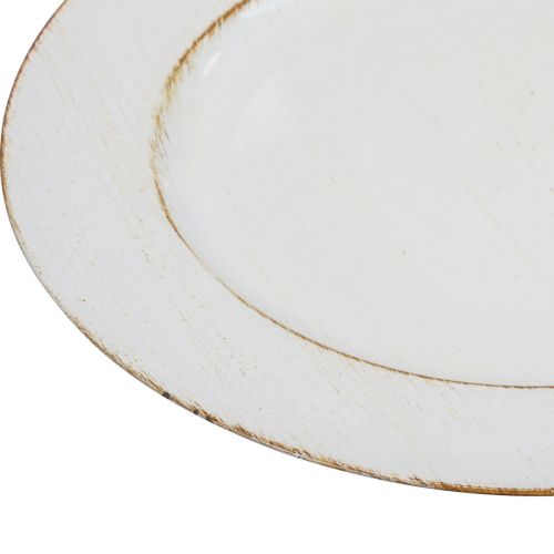 Floristik24 Dekorativ tallerken rund plast retro hvid brun glans Ø30cm